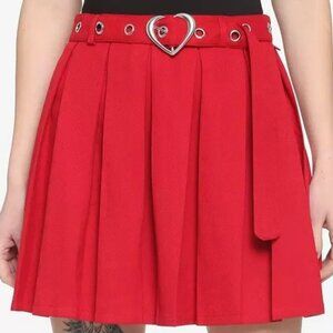 Hot Topic Mini Skirt Size S Juniors Red Heart Grommet Belt Pleated